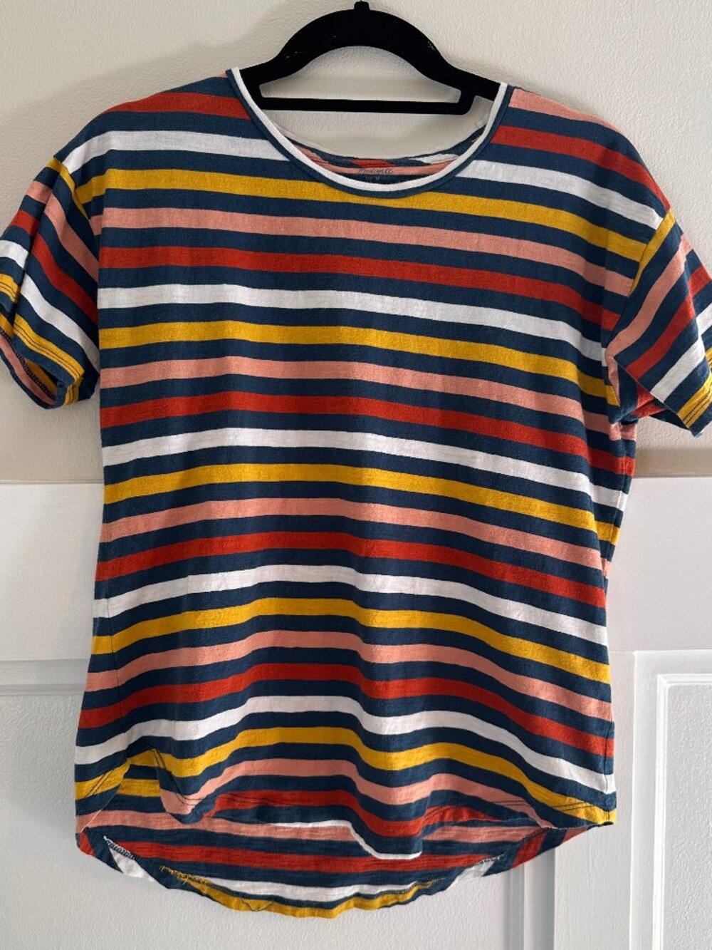 Madewell Blue, Red Peach, Yellow, White Striped Tee Shirt